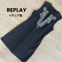 REPLAY ワンピース　デニム　刺繍　ノースリーブワンピース Mのサムネイル