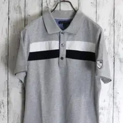 バナナリパブリック　切り返しボーダー柄　袖ワッペン　ストレッチ　ポロシャツ