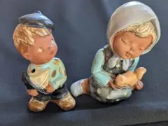 ヴィンテージ 陶器製 男の子と女の子の置物 2体セットのサムネイル