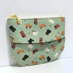 グリーンのミニ猫　ティッシュケース ミニポーチ　ハンドメイド