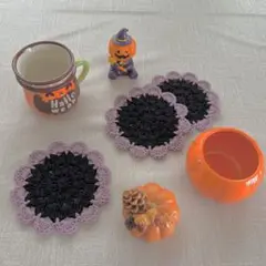 手編みドイリーコースター茶托ガーランドアップリケ　3枚　ハンドメイド