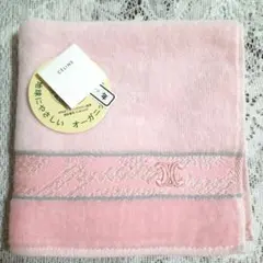 CELINE ピンク 刺繍 タオルハンカチ