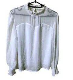 アズノウアズピンキー 長袖ブラウス フリルネック 透け感 ゴム袖口