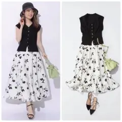 アプワイザーリッシェ　モノトーンボリュームフラワープリントスカート