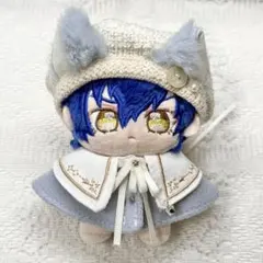 【即日発送】10cmぬい服 キツネ耳 狼耳 ベレー帽 ケープ ブルー 青