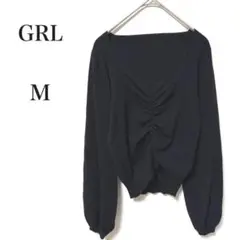 GRL フロントギャザー　ショートニット　M ブラック　バルーンスリーブ　長袖