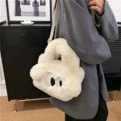 もこもこ目玉バッグ ふわふわショルダー トート 肩掛け 可愛い 冬コーデ