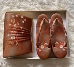 草履とバッグセット　和装小物　花柄厚底下駄とバッグセット　草履サイズ41