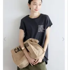 ボンジュールサガン 【汗染み防止】レタリング刺繍フレンチスリーブTシャツ　CGのサムネイル