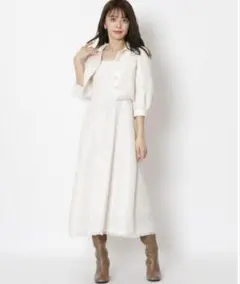 ウィルセレクション ツィードジャケットワンピースセット ライトベージュ M