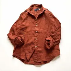 美品✨ ポロラルフローレン リネンシャツ 近年 長袖　麻100% テラコッタのサムネイル