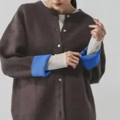 GLOBAL WORK バイカラーニットブルゾン　ブラウン