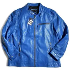 未使用 5XL fortime レザージャケット シングルライダース ブルー