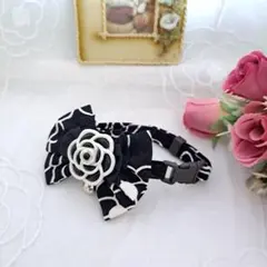 カメリア柄(ブラック)わんちゃん猫ちゃん用襟首輪