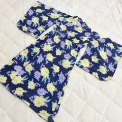 プティマイン 浴衣 100 シャクヤク柄 花柄 ネイビー ワンピース　帯なしのサムネイル