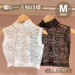 付け襟 Mサイズ 2枚セット レース インナー ストレッチ ホワイト ブラック