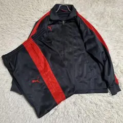 【PUMA】プーマ セットアップ L ブラック 刺繍 レッド 長袖 ジャージ