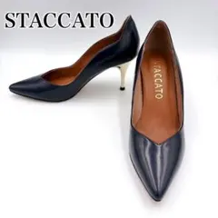 STACCATO ネイビー エナメル　ハイヒール　ゴールドヒール　フラワーカットのサムネイル