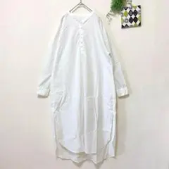 【ヌナ Neuna】 ロングシャツワンピ ゆったり バンドカラー オフホワイト