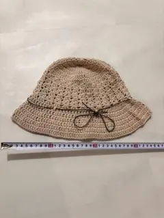 ベージュ クロシェ編み ハット 帽子