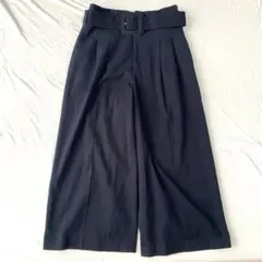 【ミラオーウェン】ワイドタックパンツ ベルト裏地付き 無地 シンプル 1