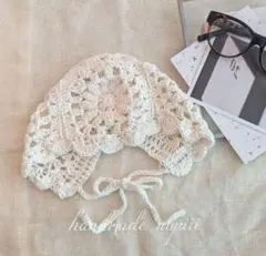 handmade☆花模様ボンネット帽☆0〜3ヶ月
