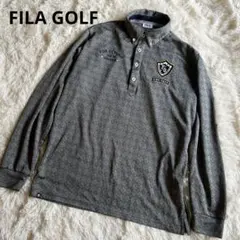 FILA GOLF 長袖ポロシャツ LL グレー アーガイル総柄 刺繍ロゴ