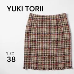 【美品】YUKI TORII チェックタイトスカート 38 ミニ フリンジ 裏地のサムネイル