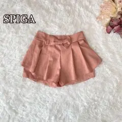 SPIGA プリーツ風 ショートパンツ シフォン素材 リボン付き フェミニン