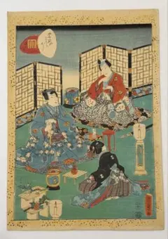 歌川国貞（三代豊国）浮世絵 美人図 雨中の筏 江戸期 木版画 - メルカリ