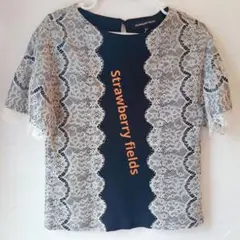 値下! STRAWBERRY-FIELDS レース切替ストレッチ半袖トップス 黒のサムネイル