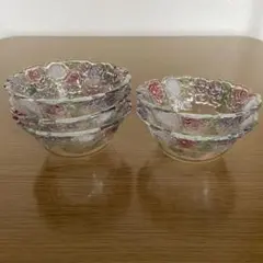サラダボウル デザートボウル 薔薇柄 花柄 食器 ガラス 5個セット まとめ売り