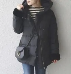 SHIPS ダウンジャケット フードショートダウン ファー付き 黒36