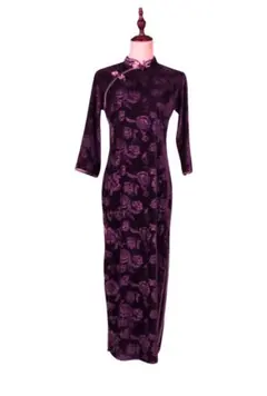 【新品・未使用】紫色ベルベットチャイナドレス長袖