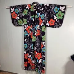【昭和レトロ✨】花柄 浴衣 ネイビー　レディース　Ａ5