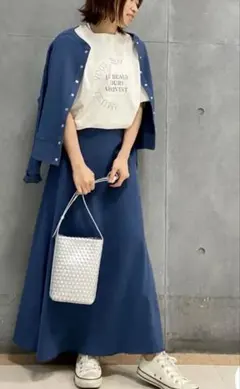 【SLOW/一部店舗限定】ワイドリブジャージー スカート　46 ダルブルー