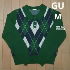 GU ジーユー 長袖 セーター 襟付き グリーン 緑色 美品 Mサイズ