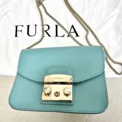 ク*ン様 FURLA 水色 レザー ショルダーバッグ　メトロポリス