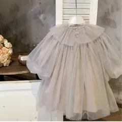 リボンチュールドレス　グレー90cm 結婚式　誕生日 リボンチュールドレス