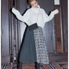 ツイードコンビラップフレアスカート