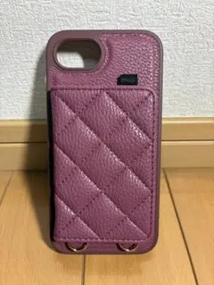 iPhone用ケース ミラー付き キルティング ショルダー付 ローズワイン