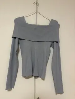 秋先取りオフショルダー長袖ニットトップス グレー