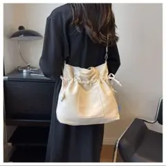 2way 巾着 ショルダーバッグ ホワイト トートバッグ 大容量 訳あり