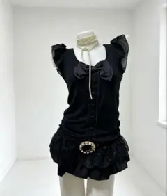 00s coquette darkcore blackリボン付きtops