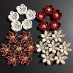 つまみ細工お花のパーツ　二重剣つまみ　 　丸つまみ　赤白ゴールド