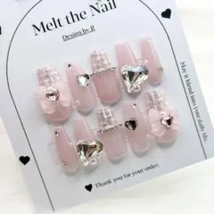 【サイズオーダー可】ネイルチップ フレンチガーリー ツイード スナ系 ハート