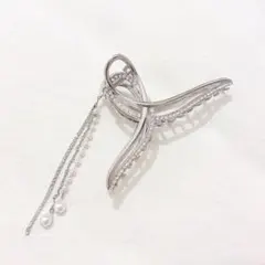 パール調＆ラインストーン付き バンスクリップ シルバー