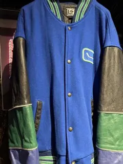 スタジャン 青 ウール レザー