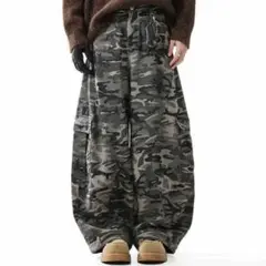 迷彩デニム　カモフラ　韓国　Y2K　ワイド　バギーデニム　カーゴ