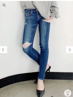 GYDA xsダメージデニム スキニーSIDE RIPPED スキニーデニムPT